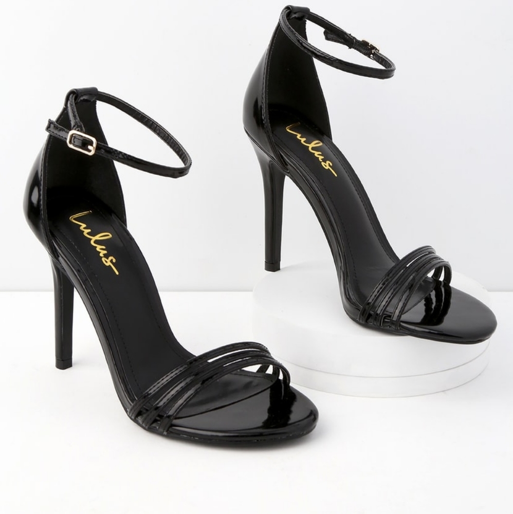 Iva Black Patent Ankle Strap HeelsLulus 7.5 brand new with box
